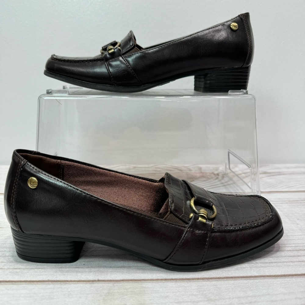 LifeStride Soft System Bahama Dark Brown Faux Alligator Block Heel Loafers